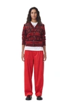 Ganni Red Shiny Corduroy Loose Pleat Trousers In High Risk Red