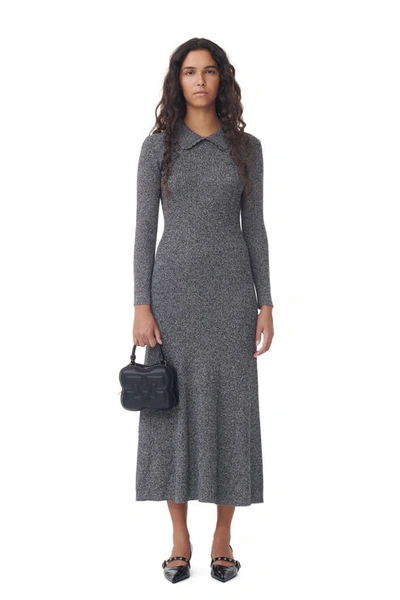 Ganni Collar Maxi Dress In Grey