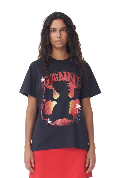 Ganni Dark Grey Relaxed Dragon T-shirt Size Xs Organic Cotton Women's