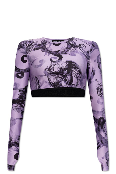 Versace Jeans Couture Barocco Print Cropped Top In Purple