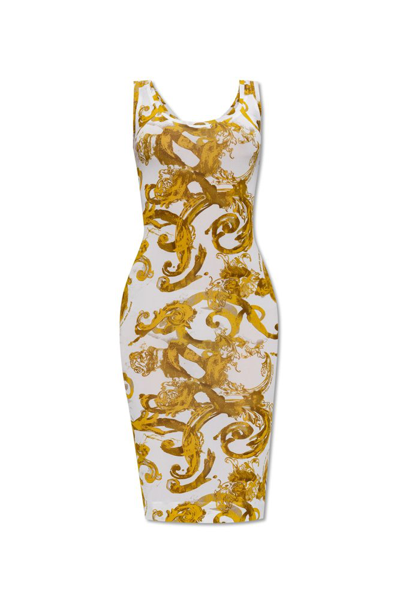 Versace Jeans Couture Barocco Print Sleeveless Midi Dress In Eg03 White/gold