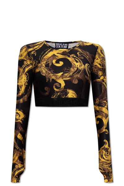 Versace Jeans Couture Barocco Print Cropped Top In Black