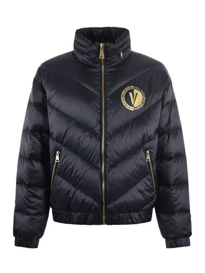 Versace Jeans Couture Logo Patch Down Jacket In Black