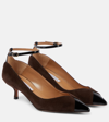 Aquazzura Pinot 50 Patent Leather-trimmed Suede Pumps In Brown