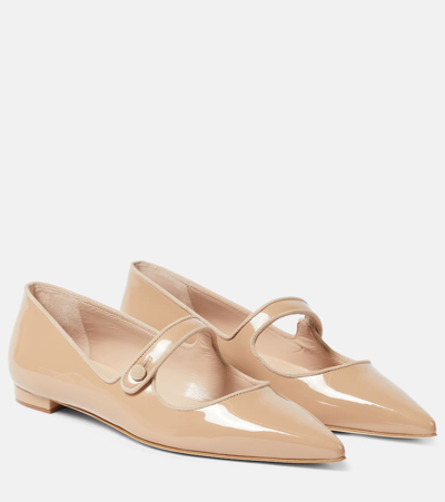 Manolo Blahnik Campari Patent Leather Ballet Flats In Neutrals