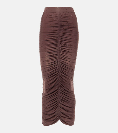 Alex Perry Crystal-embellished Ruched Jersey Midi Skirt In Purple