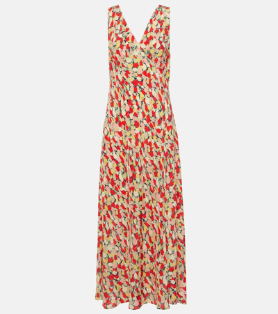 Rixo London Sandrine Floral Silk Midi Dress In Pink