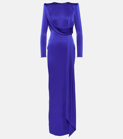 Alex Perry Draped Satin Gown In Ultramarine