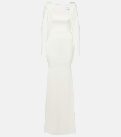 Alex Perry Portrait Cape-detail Satin Gown In White
