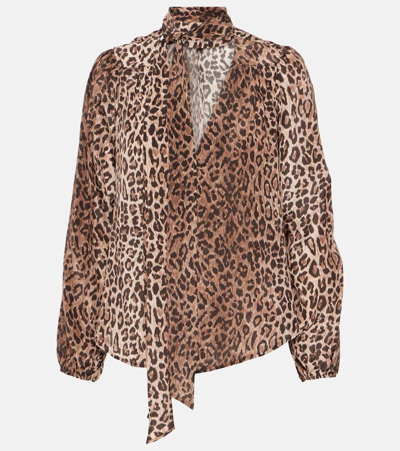 Rixo London Moss Leopard-print Silk Blouse