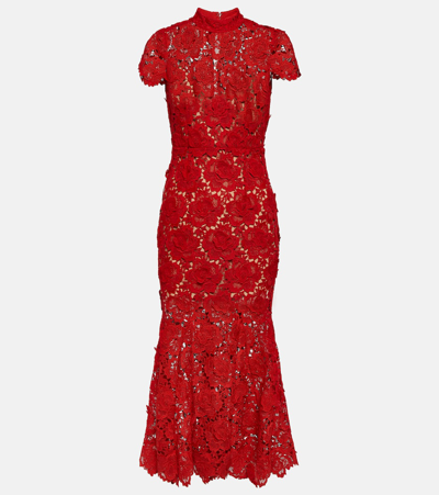 Self-portrait Womens Red Floral-lace Midi Dress