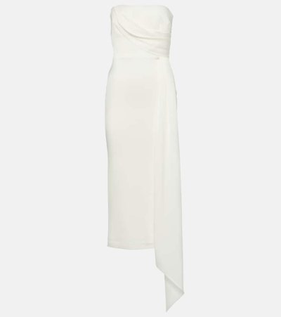 Alex Perry Draped Strapless Crepe Midi Dress In White