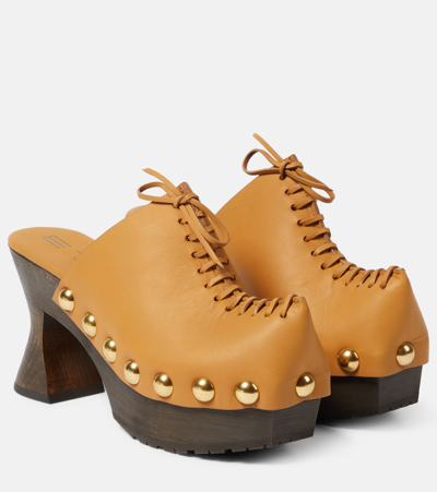 Etro 150mm Studded Leather Platform Clogs In Brown