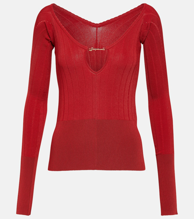 Jacquemus Le Haut Pralu Off-shoulder Jumper In Red