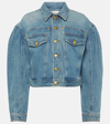Ulla Johnson Gathered-shoulders Cropped Denim Jacket In Blue