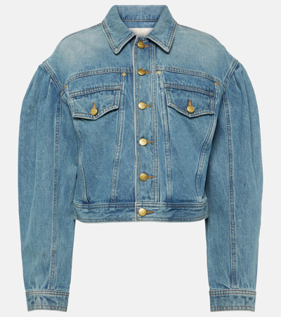 Ulla Johnson Gathered-shoulders Cropped Denim Jacket In Adriadic Wash