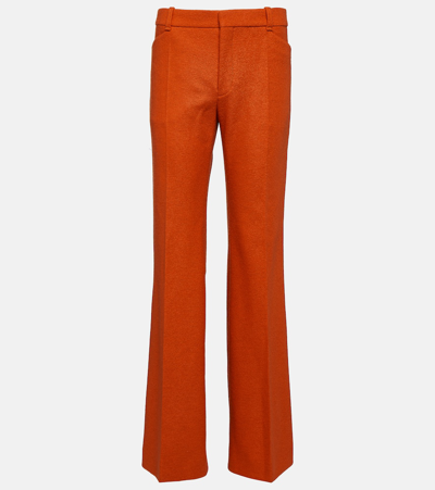 Chloé Felted Wool And Cashmere Jersey Flared Pants In Orange