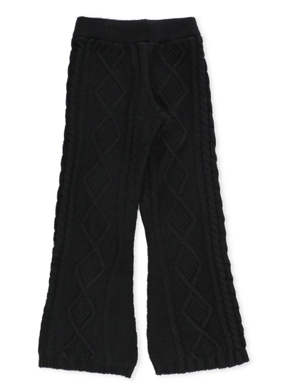 Msgm Kids' Logo-patch Cable-knit Trousers In Black