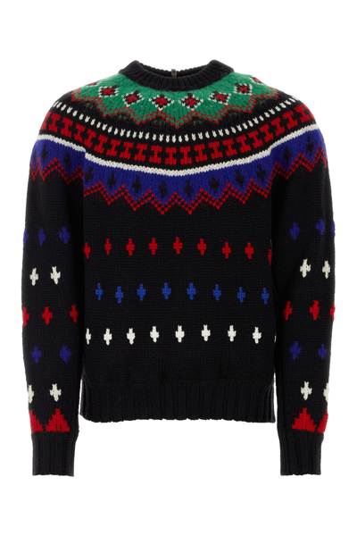 Moncler Crew Neck Embroidered Tricot Sweater In Black