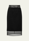 Prada Wool Pencil Midi Skirt With Crinoline In F0002 Nero