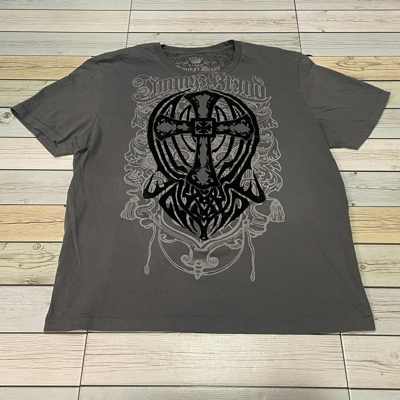 Pre-owned Affliction X Ed Hardy Jimmy's Bran Wings Cross Tee Y2k Affliction Style In Grey