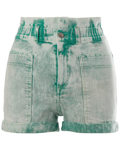Stella Mccartney Acid-wash Embroidered Denim Shorts In Green
