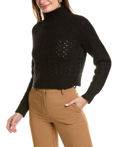 Rebecca Taylor Chainette Turtleneck Wool & Alpaca-blend Sweater In Black