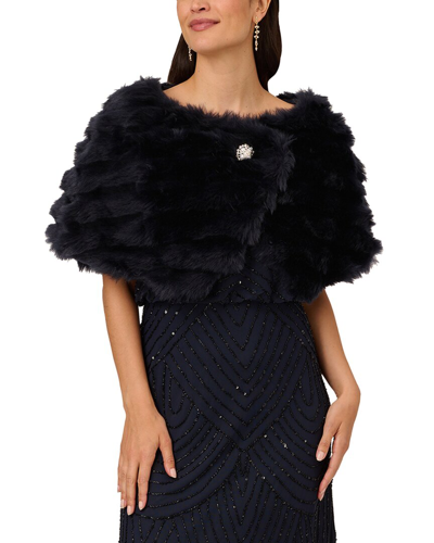 Adrianna Papell Faux Fur Brooch Capelet In Blue