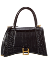 BALENCIAGA BALENCIAGA HOURGLASS SMALL CROC-EMBOSSED LEATHER TOP HANDLE SHOULDER BAG