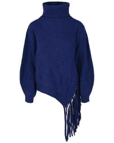 Stella Mccartney Asymmetrical Fringed Turtleneck Sweater In Blue