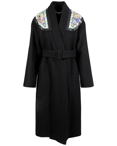 Stella Mccartney Floral-print Belted Coat In Black