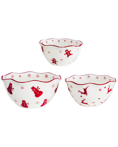 Euro Ceramica Winterfest 3pc Candy Bowl Set In Red