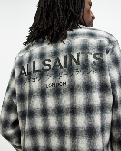 Allsaints Underground Logo Check Long Sleeve Shirt In White/black