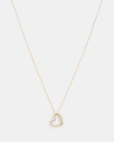 Allsaints Vida Beaded Heart Pendant Necklace In Warm Brass/white