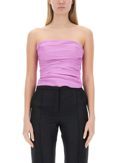 Moschino Jeans Strapless Ruched Bandeau Top In Pink