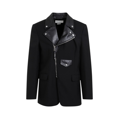 Balenciaga Alexander Mcqueen Biker Lapel Tailored Jacket In Dark Navy