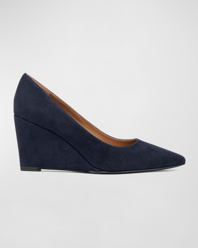 Aquatalia Posie Suede Wedge Pumps In Navy