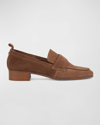 Aquatalia Shivani Weatherproof Suede Penny Loafers In Champagne