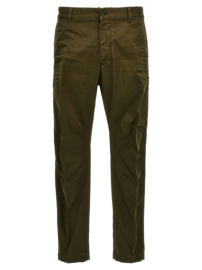 Dsquared2 Stretch Cotton Chino Trousers Belt Loops In Green