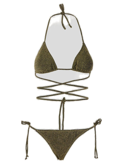 Reina Olga Triangle Glitter Bikini Set In Gold
