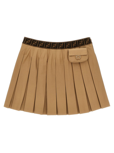 Fendi Kids' Pleated Skirt In Beige