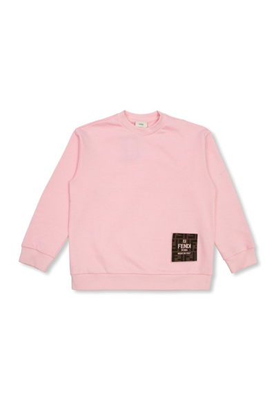 Fendi Kids Logo Patch Crewneck Sweatshirt In Pink