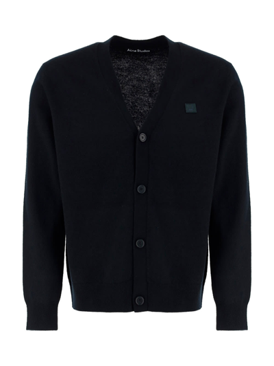 Acne Studios Keve New Face Knit Cardigan In 900 Black