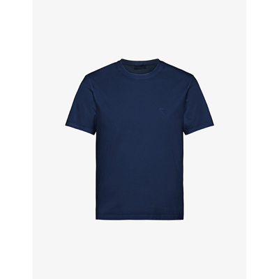 Prada Logo-embroidered Slim-fit Stretch-cotton T-shirt In Blue