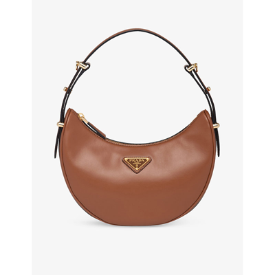 Prada Women's Arqué Leather Shoulder Bag In Brown