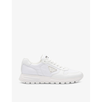 Prada Mens White Re-nylon Brand-plaque Leather And Recycled-nylon Low-top Trainers