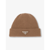 Prada Mens Brown Brand-plaque Cashmere And Wool-blend Beanie Hat