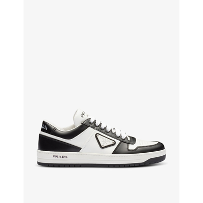 Prada Downtown Brand-plaque Leather Low-top Trainers In Bianco Nero