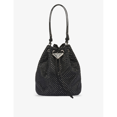 Prada Womens Black Crystal-embellished Mini Satin Shoulder Bag