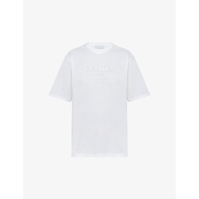 Prada Raised Logo Round-neck T-shirt In White